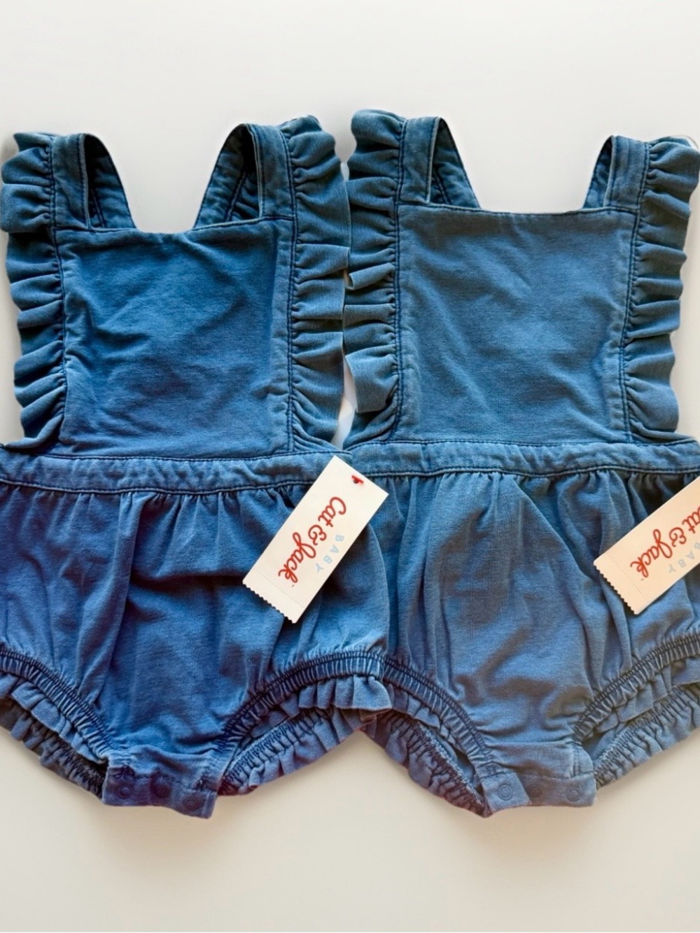 2 pc Blue Denim Rompers Cat & Jack for Baby girl Twins 18M NWT